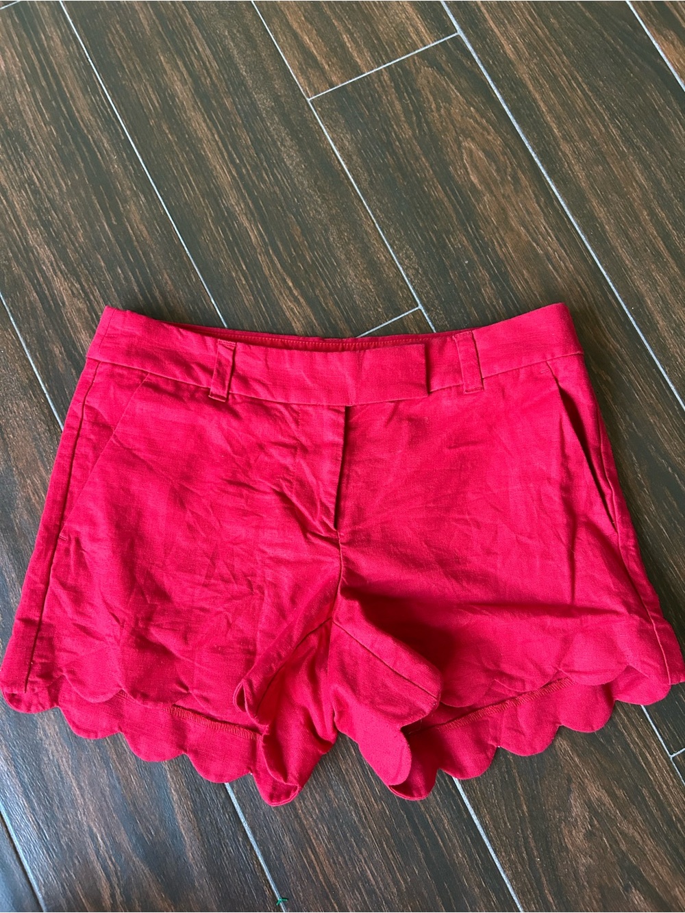 J. Crew Red Scallop-Hem Linen Blend Shorts